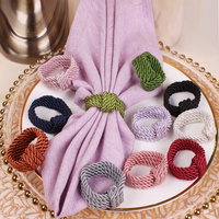 Rond de serviette en corde fait à la main anneau de porte-serviette tissé en matériau naturel bohème pour décor de table de dîner, mariage, banquet, fête
