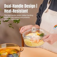 Bol en verre trempé résistant à la chaleur et au froid avec couvercle, compatible micro-ondes, double poignée, pour soupe, salade, cuisine