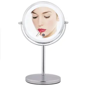 Lujo moderno 5X lupa soporte de mesa MARCO DE Metal belleza Led espejo de maquillaje espejo de tocador portátil con luces