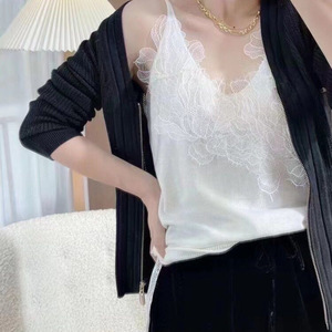 Lace Splicing V-neck Strap <b>Women's</b> Spring/Summer New Style Charm <b>Vest</b> Beautiful Back Inner Stretch Knitted Bottom Tank <b>Top</b> - Product Image 5