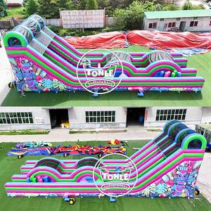 Toboggan gonflable tropical à double piste de 61 pieds de long avec parcours d'obstacles, idéal pour les courses de défi, à vendre - Product Image 4