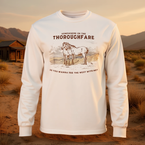 T-shirt a maniche lunghe Thoroughfare Vintage Western per adulti, girocollo unisex - Product Image 3