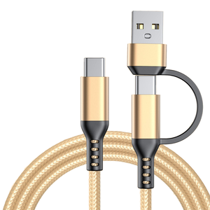 Câble de charge et de données USB multifonction 2-en-1, 6FT 3FT Type C vers Type-C USB-A, câble de charge pour téléphone portable en nylon tressé - Product Image 1