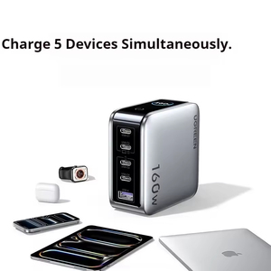 Chargeur UGREEN GaN 160W PD3.1 à charge rapide avec cinq ports USB-C/A, écran intelligent AI pour téléphones, tablettes et ordinateurs portables - Product Image 3