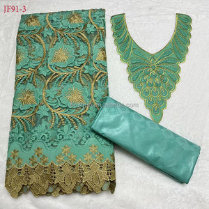 JF91 2.5yards de <span class=keywords><strong>bazin</strong></span> riche + 2.5yards de tissu de dentelle <span class=keywords><strong>africaine</strong></span> avec collier pectoral dentelle de voile suisse de style nigérian pour la <span class=keywords><strong>couture</strong></span> de <span class=keywords><strong>robe</strong></span> - Product Image 5