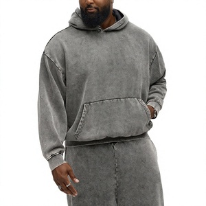 Sweat-shirt à capuche surdimensionné personnalisé pour homme, gris uni, en coton French Terry, décontracté, respirant, coupe délavée, longueur standard - Product Image 1