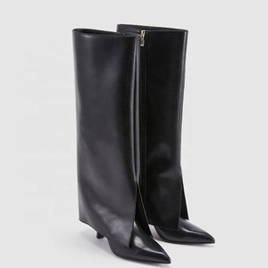 Botas de Invierno Estilo Occidental para Mujer, Tacón Alto Delgado, Punta Puntiaguda, Parte Superior de PU, Botas Altas por Encima de la Rodilla - Product Image 5