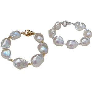 Pulsera de Perlas Naturales de Agua Dulce Barrocas Extra Grandes Hechas a Mano por WENCHI, 12-15 mm, Chapada en Cobre y Platino, Elegante Brazalete con Cuentas - Product Image 3