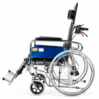 Fauteuil roulant manuel avec dossier inclinable réglable, repose-jambes élévateurs, structure en acier, capacité 100 kg, certifié CE ISO pour usage domestique