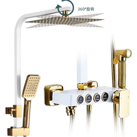 Mitigeur de douche encastré mural en laiton blanc doré pour eau chaude et froide, avec pommeau de douche pluie certifié Watermark