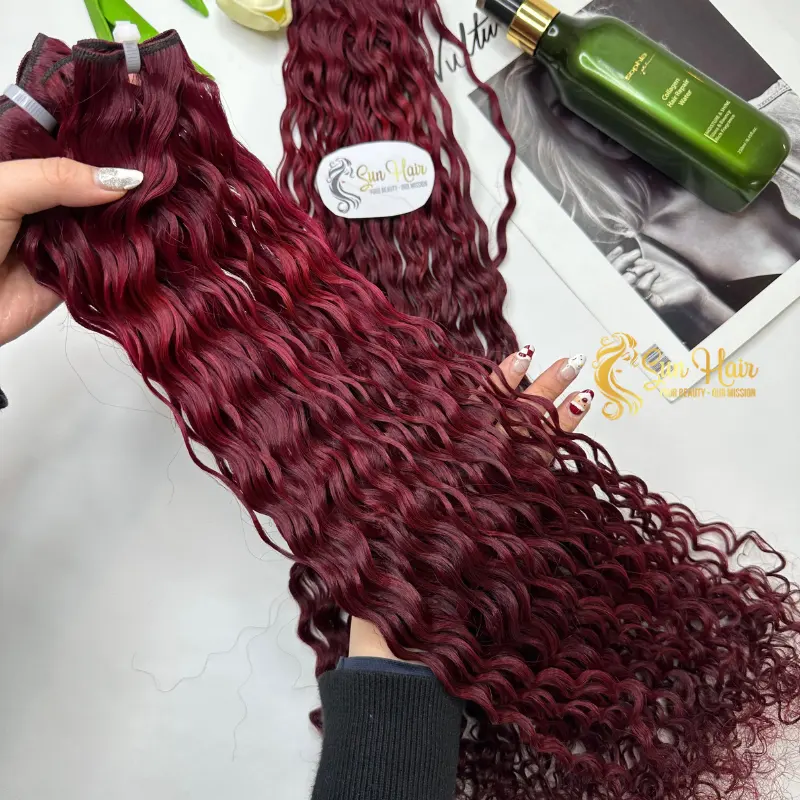 Wholesale Hot Trending Wine Colour Water Wave Raw Unprocessed Cutilcle Aligned Weft Hair 100% Human Hair Extensions