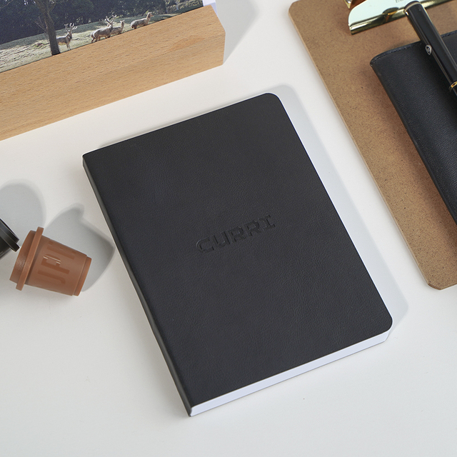 Custom Printing Logo Softcover Pu Leather Cover A6 Size Black Lined Notebook