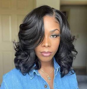 XBL brésilien Remy Full Swiss Lace perruques de <span class=keywords><strong>cheveux</strong></span> humains pour les femmes noires Styles de vague profonde longue ligne droite avec <span class=keywords><strong>frange</strong></span> bébé coiffure - Product Image 1