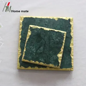 Personalizzato Pietra Formaggio Tagliere Quadrato Verde Marmo Vassoio di Servire Con Bordo In Oro