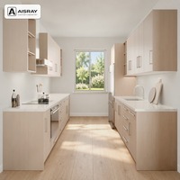 Meuble de cuisine sur mesure en bois massif, aménagement moderne en enceinte, boîtes de rangement en MDF, rangements extractibles et fournitures pour projets de villas