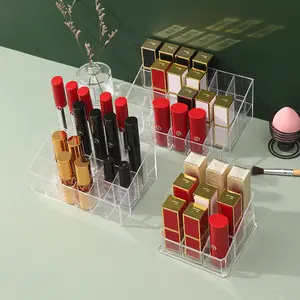 Soporte de acrílico transparente para lápiz labial, organizador de 24 espacios, soporte de exhibición, organizador de almacenamiento de maquillaje cosmético