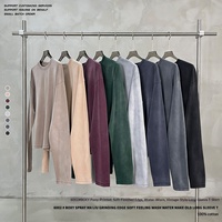 Neuheit Herbst Winter Damen Reine Baumwolle Rundhals Lässiges Quadratisches Unbearbeitetes Pfirsichfarbenes Antik-Look Langarm T-Shirt