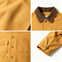 Veste de travail en toile lavée pour hommes, col rabattu en velours côtelé, multi-poches, boutonnée, logo personnalisé, respirante et imperméable, vente en gros