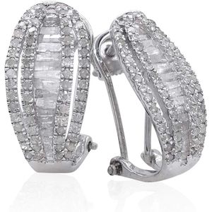 Boucles d'oreilles créoles en diamant Ornaatis 1,43 carats, taille baguette ronde, en argent sterling, bijoux de mariage pour femme - Product Image 3