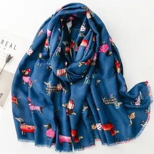 High Quality Soft Viscose Printed Scarves Cute Pet Animal Pattern Shawls For Women Fashion Pet Dogs Printed Cotton Feeling Scarf