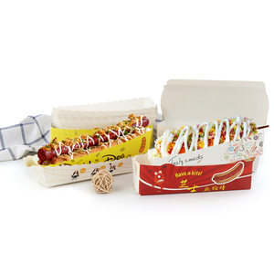Disposable Custom Logo Hotdog Box Packaging Corn Hot Dog Box Food Paper Sandwich Container Paperboard