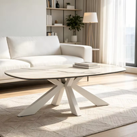 Table basse ovale de style nordique minimaliste, prix de gros, avec plateau en céramique, pieds en métal blancs en forme de X, mobilier moderne pour salon