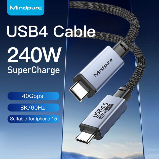 Mindpure USB4 Cable 40Gbps 240W PD 3.1 EPR E-Marker Charging 8K Type C Compatible with Thunderbolt 4/3 for MacBook External SSD