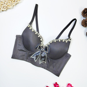 Haut <span class=keywords><strong>bustier</strong></span> court sexy à nœud papillon et perles, style corset, orné de diamants, design astucieux - Product Image 2