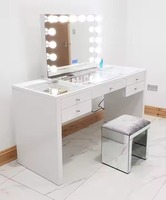 Table de toilette de luxe avec port USB, miroir de maquillage à LED et 13 tiroirs pour chambre à coucher et mobilier d'hôtel