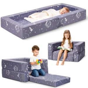 Portable 3-in-1 Toddler Travel <b>Sofa</b> Bed Chair Soft Fabric High Density <b>Foam</b> Easy-Clean Washable Cover For Home Outdoor Camping - Product Image 1