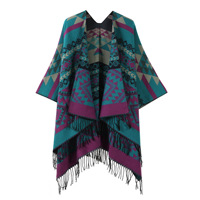 Heißer Herbst-Neuheit: Unisex Retro Western Azteken-Poncho-Schal mit Farbblock-Geometrischem Druck, Fransen und Kunstkaschmir-Cardigan als Reise-Cape