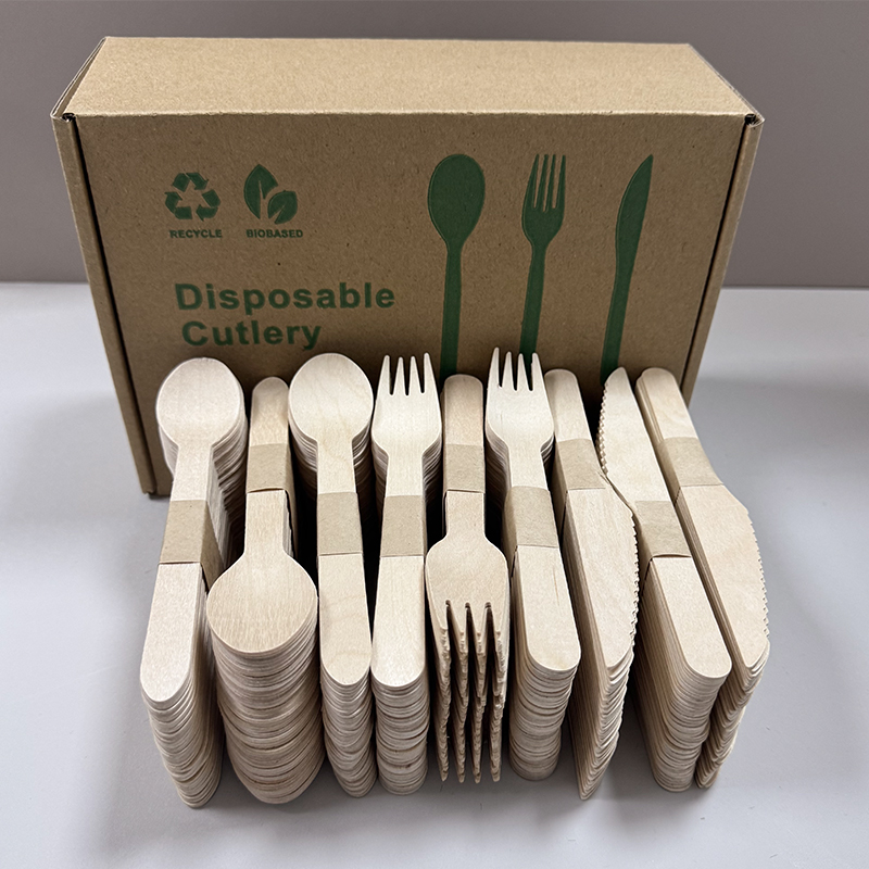 Eco-friendly Birch Wood 16cm Disposable Knife Spoon Fork Biodegradable Luxury Party Use Cutlery Set