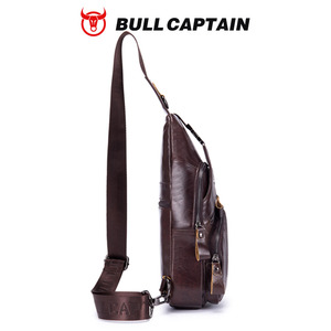 Sac bandoulière en cuir de vache véritable BULLCAPTAI pour homme, style vintage, tendance, décontracté, avec chaînes décoratives rétro. - Product Image 5