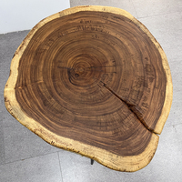 Belle table à thé en bois de noyer 90cm de diamètre Table basse en dalle de bois brut de noyer nord-américain rond