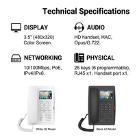 Téléphone d'hôtel H5W noir pour chambre d'hôtes, téléphone IP SIP avec écran couleur de 3,5 pouces, 6 touches de numérotation rapide, appel vidéo Wi-Fi, PoE, 2 lignes SIP, point d'accès