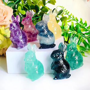 Sculpture de lapin en fluorite colorée en gros, sculpture animale en pierre naturelle, artisanat en pierre semi-précieuse pour la décoration intérieure - Product Image 5