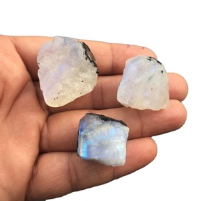 Belle pierre de lune arc-en-ciel naturelle de 3 pièces véritable bleu feu naturel coupe pierre précieuse blanche spécimen brut sain - Product Image 1