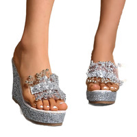 Sandales compensées de qualité supérieure pour femmes, ornées de strass, par des créateurs renommés