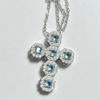 Collier Pendentif Croix de Luxe Tendance avec Tourmaline, Topaze, Diamant Halo et Sertissage CZ en Or et Argent, Bijoux