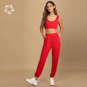 Soutien-gorge court bio Top et joggeurs Femme Bambou Activewear Coton Bio <span class=keywords><strong>Lounge</strong></span> Joggers Set Bamboo Sports Wear Tik Tok - Product Image 3