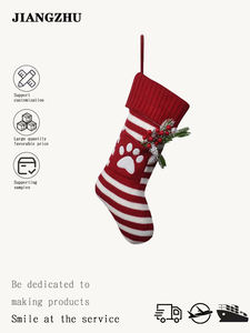 Hstyle bas de noël rouge vert <span class=keywords><strong>chien</strong></span> patte flocon de neige motifs d'arbre de noël chaussettes fête de noël enfants cadeau sac suspendus ornements - Product Image 1