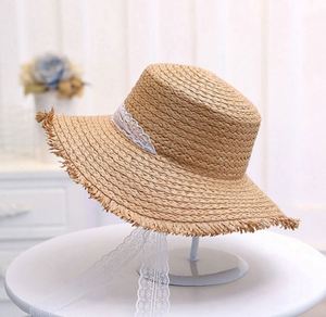 Wholesale Lara Grass <b>Flat</b> Top Large Brim Burlap Straw <b>Hat</b> Lace Breathable Women's Summer Beach Sun <b>Hats</b> - Product Image 5