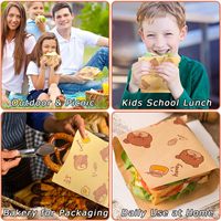 Sac en papier kraft plat recyclable pour sandwichs, déjeuners, pizzas, sushis, gelées et salades, avec motif ours mignon personnalisé