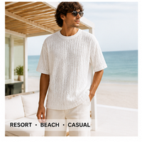 T-shirt blanc pour homme en maille ouverte 100 % polyester, col rond texturé, facile d'entretien, léger, design personnalisé, vente en gros, vêtements d'usine, OEM