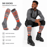 Chaussettes de ski en laine mérinos jacquard au genou avec bas de serviette épais respirant évacuant la transpiration pour la randonnée en plein air pour les jeunes en automne