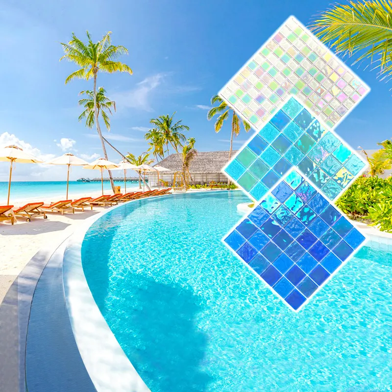 Роскошная квадратная Переливающаяся морская синяя волна мозаика стеклянная плитка для бассейна