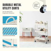 3-laags metalen opbergwagen voor de keuken met vergrendelbare wielen, mobiel schappenrek, rollende organizer voor thuis, smalle ruimtes