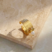 Nouvelle Bague Ouverte Multicouche Ajustable en Acier Inoxydable Plaqué Or 18K, Design Créatif Classique en Forme de Cœur avec Perle, Style Senior