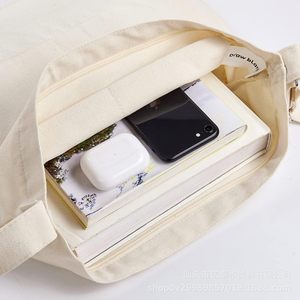 Korean Style Canvas Shoulder Bag Vertical Square Zipper Crossbody Bag Everyday Outfits Black White Dark Blue - Product Image 3