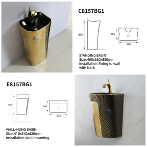 Série Designer – <span class=keywords><strong>WC</strong></span> mural carré rétro <span class=keywords><strong>noir</strong></span> et or, céramique haut de gamme, équipement sanitaire pour solutions de projets - Product Image 5